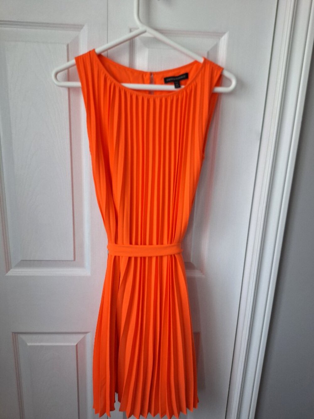 Banana Republic Bright Orange Pleated Dress with Belt